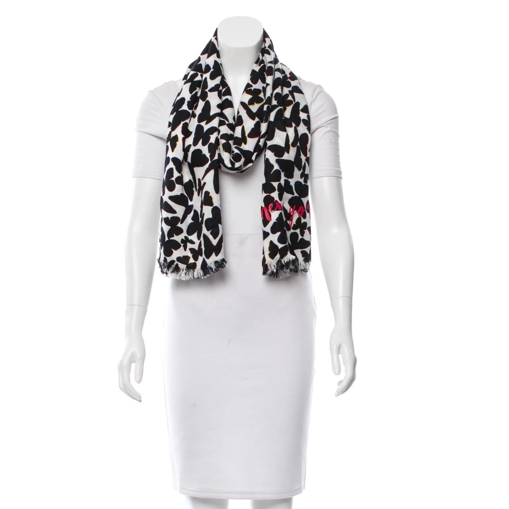 Kate Spade Black and White Butterfly Print Scarf - Picture 9 of 9